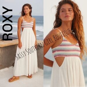 🆕⭐ROXY white embroidered smocked maxi dress